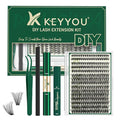 KEYYOU Lash Extension Kit DIY 300Pcs Lash Clusters Eyelash Extension Kit 50D D Curl 9-18MIX Lash Clusters Kit with Lash Glue Remover Applicator Easy to Use for Beginners(Kit,50D-D,9-18MIX)