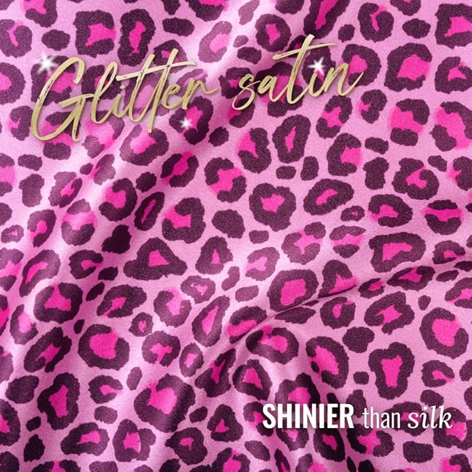 PARISBELLA Silky Satin Scrunchies For Women, Satin Hair Ties for Thick and Thin Hair, Black Pink and Leopard, Pack of 3