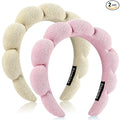 Ztomine Headband, Set of 2 - Terry Cloth Spa Headbands for Washing Face or Facial, Puffy Makeup Headbands for Face Washing, Mask - 1 Beige + 1 Pink