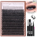 Geeneiya Cluster Eyelash Extensions Kit Bottom Lash Clusters 10-20mm DIY Lash Extension Kit Wispy Volume Individual Eyelashes with Waterproof Lash Bond and Seal Applicator for Beginners