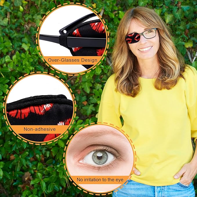eZAKKA Eye Patches for Adults, Eye Patch for Glasses, Silk Medical Eyepatch for Lazy Eye Patches for Women Amblyopia Strabismus and After Surgery (Red Lips + Claret)