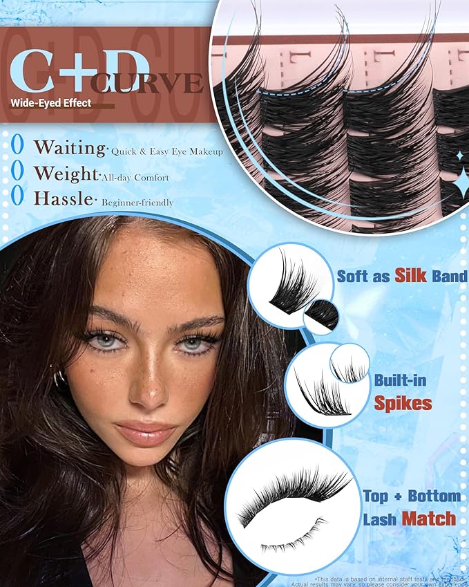 Manga Spikes Lash Clusters Kit with Remover with Bottom Lashes Wispy Cluster Eyelash Extensions Kit CD Curl Wide Eyelashes Clusters DIY Fox Eye Individual Lashes Volume Waterproof Lash Extension