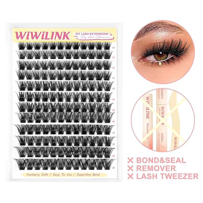 Magic Lash Clusters 10-18mm Fluffy Eyelash Clusters DIY Lash Extension 0.3mm Wispy Individual Cluster Eyelash Extensions D Curl Volume False Eyelashes