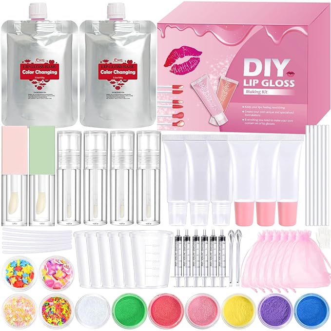 Jcoos Lip Gloss Making Kit, DIY Lip Glosses Kit to Make Your Own Lip Stick, Color Changing Lip Gloss, Temperature Change Lipgloss Long Lasting Nutritious Lipgloss Set for Beginner Women Girls