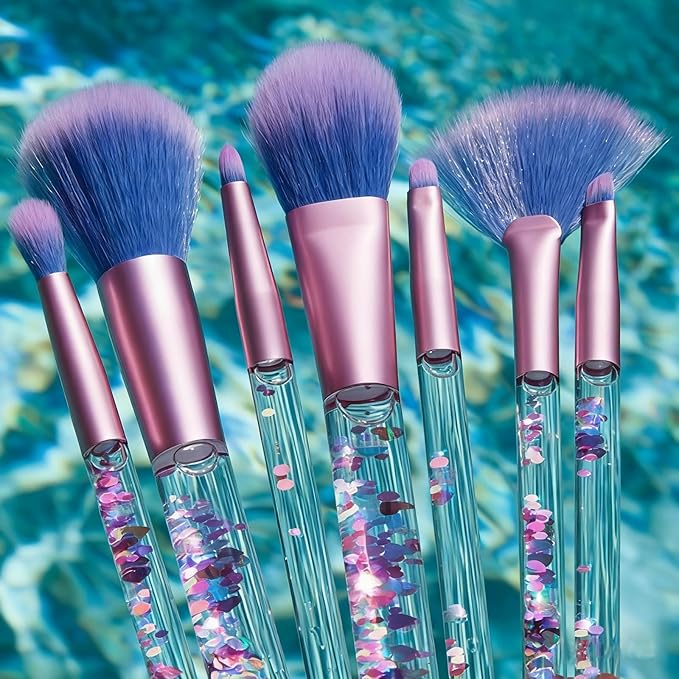 Kids Makeup for Girls,Glitter Unicorn Foundation Fan Powder Blush Lip Highlight Eye shadow Eyebrow Brushes Set with Liquid Flows and Case for Girls Teen Women as Gift Present