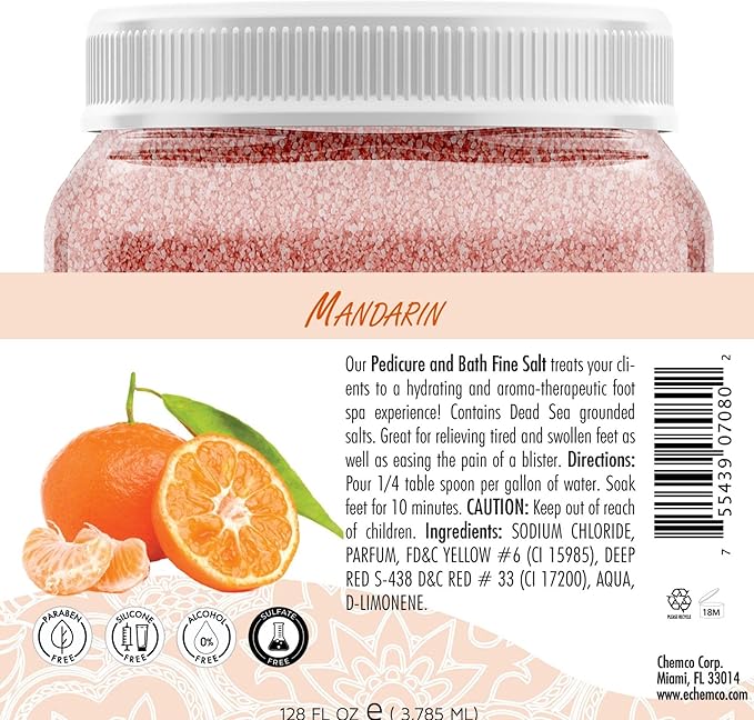 SPA REDI - Detox Foot Soak Pedicure and Bath Fine Salt, Mandarin, 128 Oz - Made with Dead Sea Salts, Argan Oil, Coconut Oil, and Essential Oil - Hydrates, Softens and Moisturizes