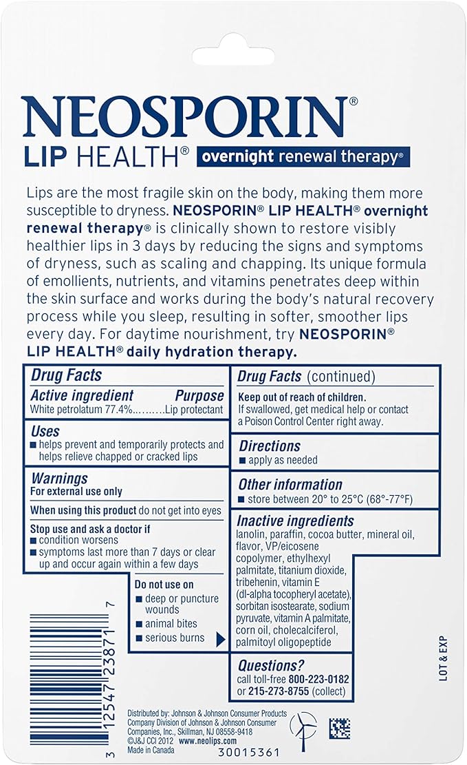 Neosporin Lip Health Overnight Renewal Therapy 0.27 oz (Pack of 3)