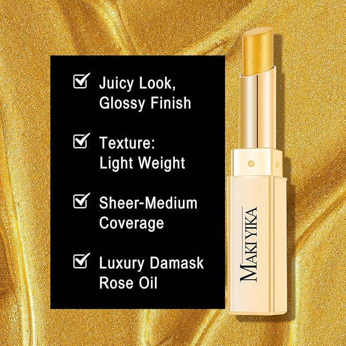 MAKI YIKA Moisture Gold Lipstick for Women Hydrate Tinted Lip Balm for Mother's Day Dry Cracked Lips Sheer Lipstick Lip Tinted Glossy Finish,MA072 Winner Gold