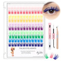 →VAYATOR Wide Stem With Various Colored False Eyelashes D Curl Eyelash String 10-20mm Choose Professional Makeup Personal Eyelash String Grafted Eyelash Extension Cluster（10 colors-14mm Lashes Kit）