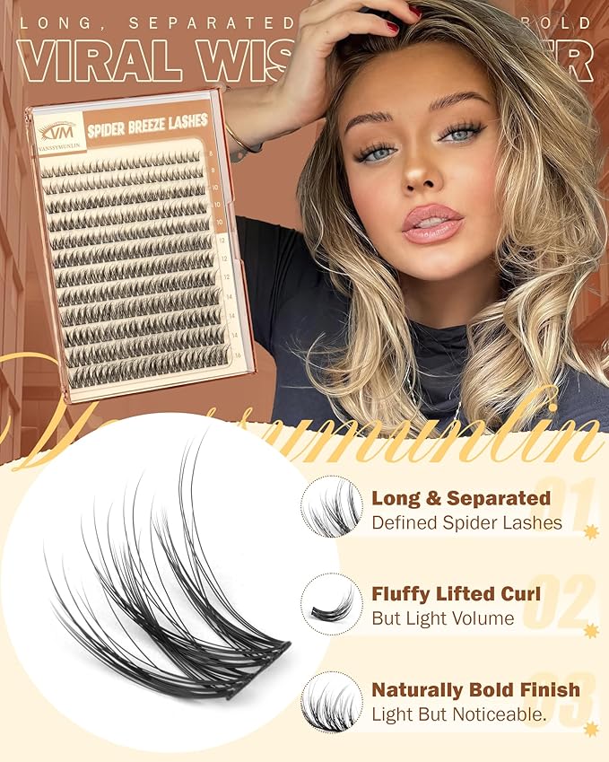 Wispy Spider Lash Clusters, Natural Breeze Eyelash Clusters CD Curly Lashes Cluster 8-16mm Spider Cluster Eyelash Extensions Reusable Venus Individual Lashes for Beginners DIY at Home by Vanssymunlin