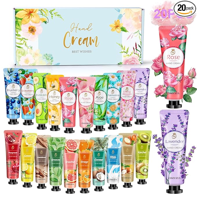 OFUN 20 Pack Hand Cream Gift Set for Women Mini Hand Care Lotion Travel Size for Dry Cracked Hand Plant Fragrance Hands Care Moisturizing Cream for Christmas Mother's Day Valentine's Day
