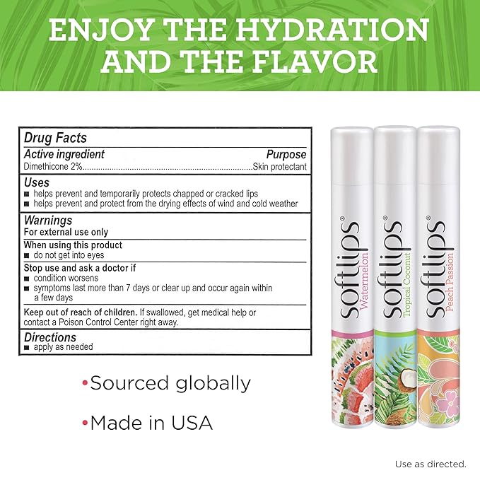 Softlips Daily Lip Moisturizer For Very Dry Lips, Tropical Flavored Lip Balms, Hydrates, Soothes & Prevents Dry, Chapped Lips, Smooth Glide Formula, Dermatologist Tested, Pack of 6 Chap Sticks
