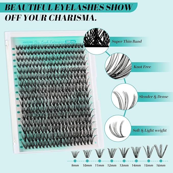 Lash Clusters Kit,DIY Individual Lashes Extension Kit,Lash Bond And Seal,Lash Remover For Eyelashes Extensions,Lash Applicator Tool For False Eyelash Cluster Kit（320PCS, 30D, 9-16mm）