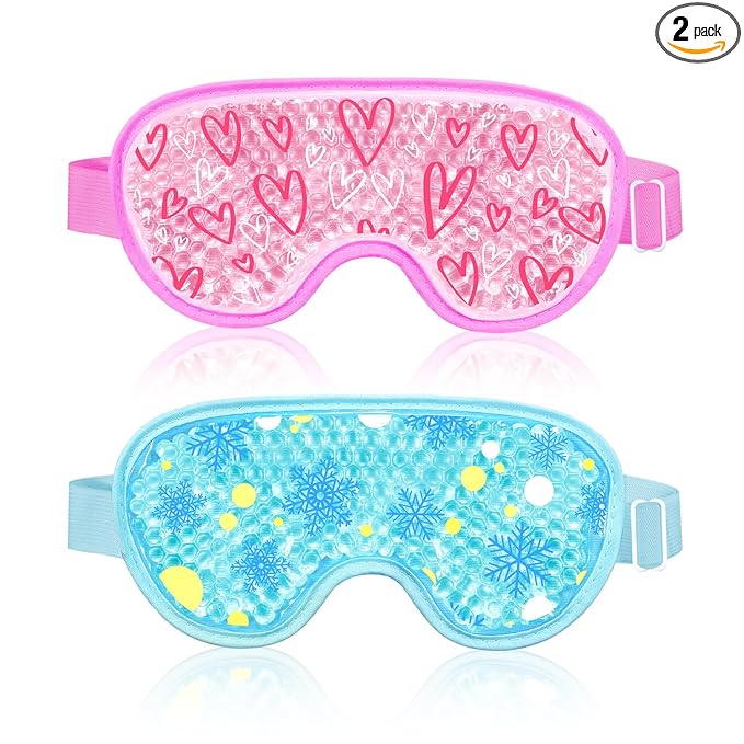 2PCS Cooling Eye Mask Gel Eye Mask, Reusable Hot Cold Therapy cold eye mask for Post Surgery, Puffiness, Dark Circles, Eye Bags, Dry Eyes, Migraines with Soft Plush Backing (Heart+Snowflake)