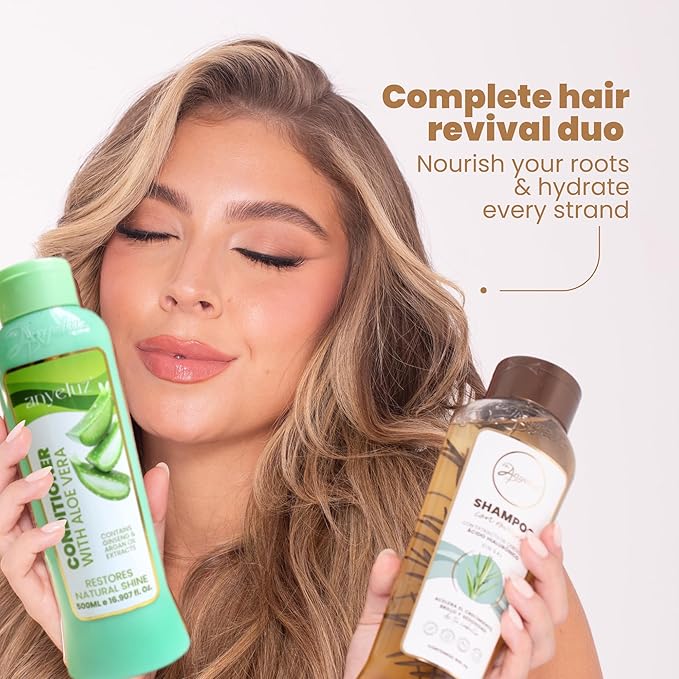 ANYELUZ Rosemary Shampoo and Aloe Conditioner Set, Volume and Hydration for your Hair, with Hyaluronic, Argan Oil and Rosemary, Moisturizes and Enhances Shine