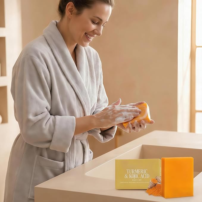 korabalm Turmeric Soap and Kojic Acid Dark Spot Remover Soap, 2PCS Brightening Face & Body Wash w/VC, Hyaluronic Acid & Shea Butter, Even Tone Skin Cleanser for Hyperpigmentation