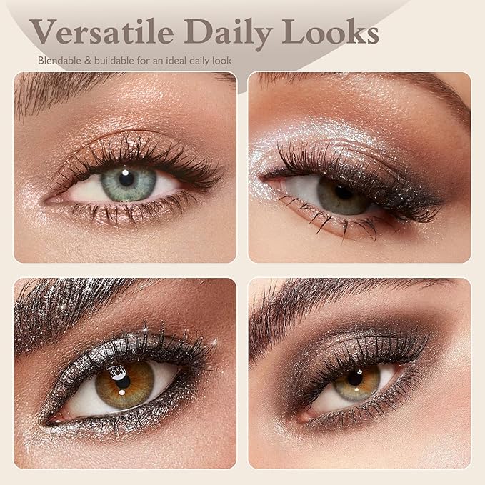 Shimmer Glitter Eyeshadow Palette 2 PCS, Pear White Light Brown Eye Shadow Palettes Neutral Eyeshadow for Women, Smooth Powder Lightweight Blendable High Pigment Compact Daily Eyes Makeup, Set A