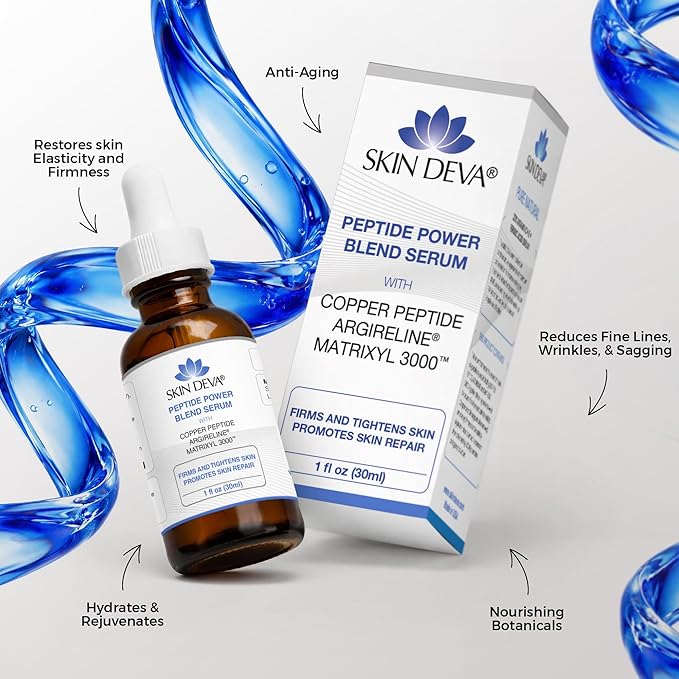 Skin Deva Copper Peptide Serum + Hyaluronic Acid Serum + Argireline and Matrixyl 3000 Lightweight Hydrating, Supports Smooth & Firm-Looking Skin, Supports Firm Youthful-Looking - Pack of 2