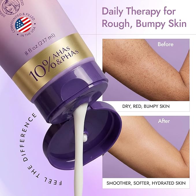DERMAdoctor KP Bump Eraser Keratosis Pilaris Lotion – Gentle KP Cream for Arms and Full Body | Rough and Bumpy Skin Lotion for Keratosis Pilaris | Smooths, Hydrates & Softens | 10% AHAs + PHAs, 8 oz