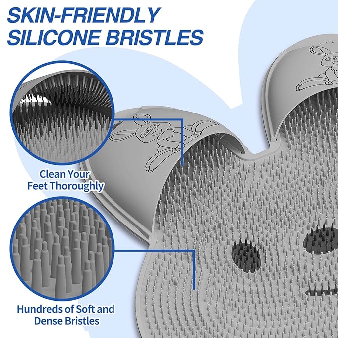 Manmihealth Extra-Large Shower Foot Scrubber Mat with Non-Slip Suction Cups, Rabbit-Shaped Silicone Foot Scrubber in Shower for Men & Women (Gray)