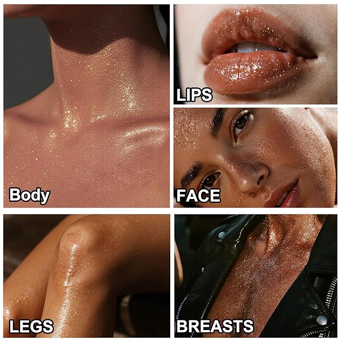 Shimmer Oil 100ml, Moisturizing Long Lasting Body Luminizer Face Brighten, Waterproof Liquid Illuminator Glow, Glitter Oil Highlighter Summer Glowing Makeup (#05 Rose Gold)