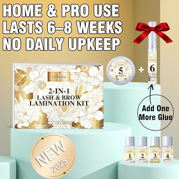 Lash Lift Kit and Brow Lamination Kit 2-IN-1, Professional Eyelash Lift & Eyebrow Lamination for Fuller Brows & Long-Lasting Curl, At Home Salon-Quality DIY Kit with Easy Instructions