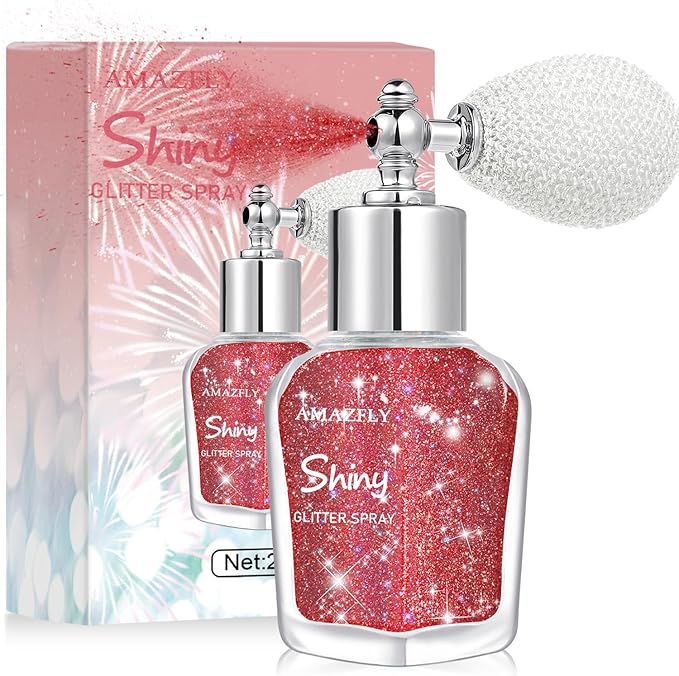 Hair and Body Glitter Spray, Shimmering Powder Sparkle Powder Makeup, Glitter Loose Sparkle Makeup for Body Highlighter,Festival Prom Rave Accessories (Red)