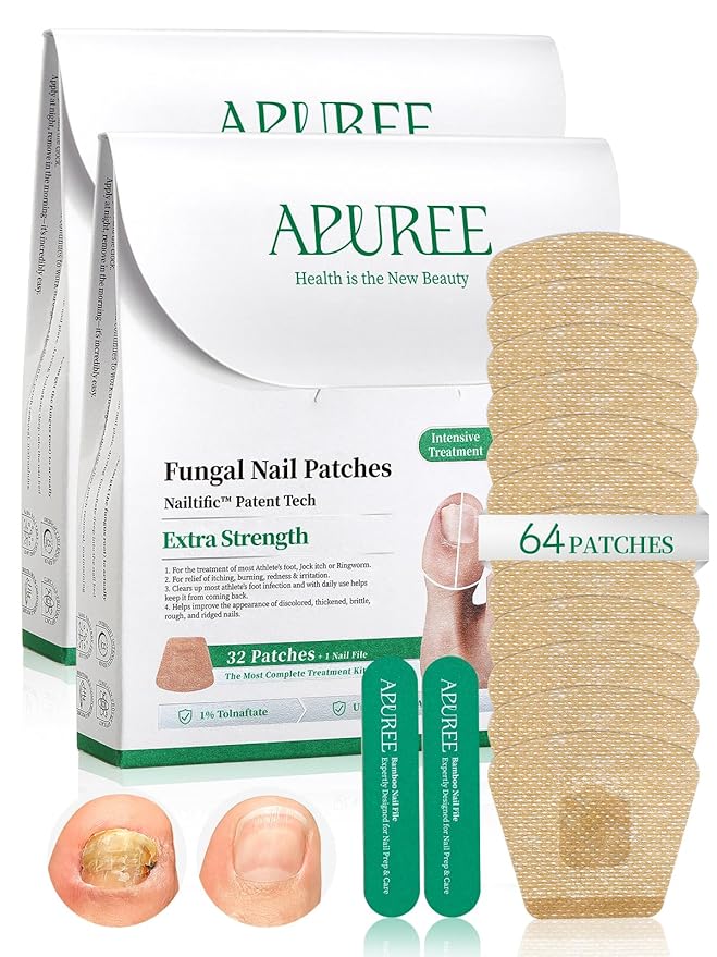 APUREE Fungal Nail Patches Extra Strength: FSA-HSA True 1% Tolnaftate | 8H Overnight Toenail Treatment |Repair For Discolored Yellow Brittle Damage Nails| Restores Healthy Appearance| 64 Patch