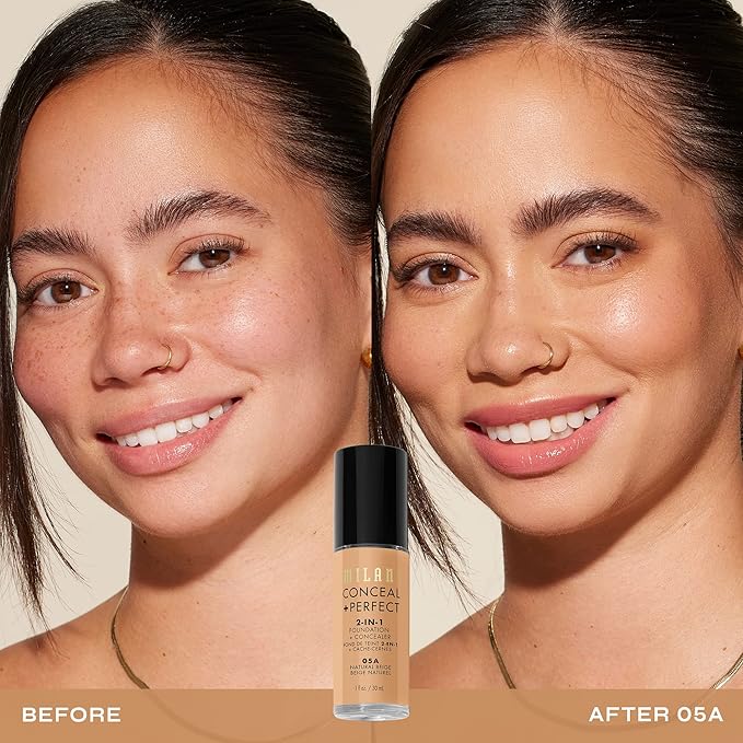 Milani Conceal + Perfect 2-in-1 Foundation + Concealer for a Flawless Complexion, Under Eye Corrector, Cover Redness and Imperfections, Waterproof and Sweatproof - 05A-Natural Beige