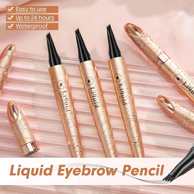 Microblading Eyebrow Pencil - 2026 New 4-Tip Waterproof Brow Pencil with Micro-Fork Tip, Longl Lasting Eyebrow Pen Eyebrow Pencils for Women (Black)