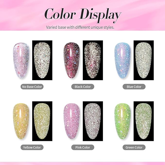Born Pretty Auroras Reflective Glitter Nail Powder Chameleon Polarized Sparkling Shiny Nail Glitter Holographic Flakes Dust Shiny Powder Pigment Nail Supplies for Nail Art Manicure DIY Design