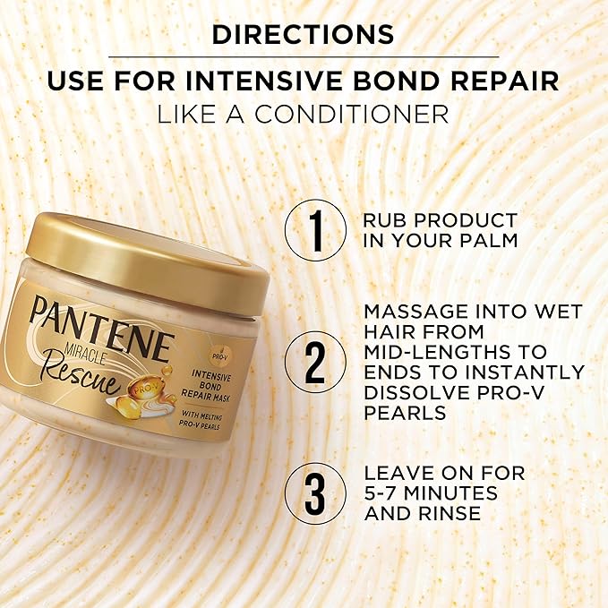 Pantene Miracle Rescue Hair Mask, Intensive Bond Repair with Melting Pro-V Pearls/Melts Away Damage/Builds Bonds/Strengthens Against Damage/Deep Conditioning - Dry Damaged Hair 10.1 fl oz (Pack of 12)