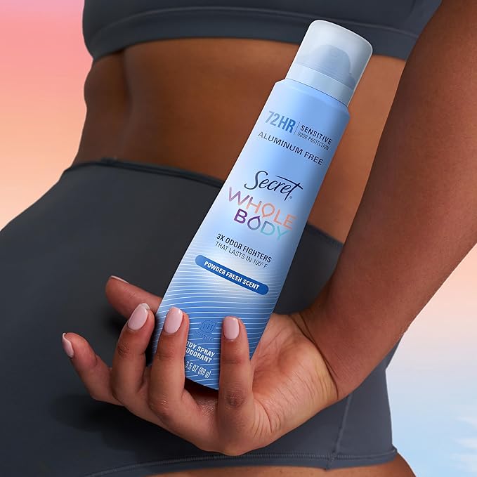 Secret Aluminum Free Whole Body Deodorant Spray for Women, 72hr Sensitive Freshness & Odor Defense, PH Balanced, Invisible Protection, Safe to Use Everywhere, Powder Fresh Scent, 3.5 oz
