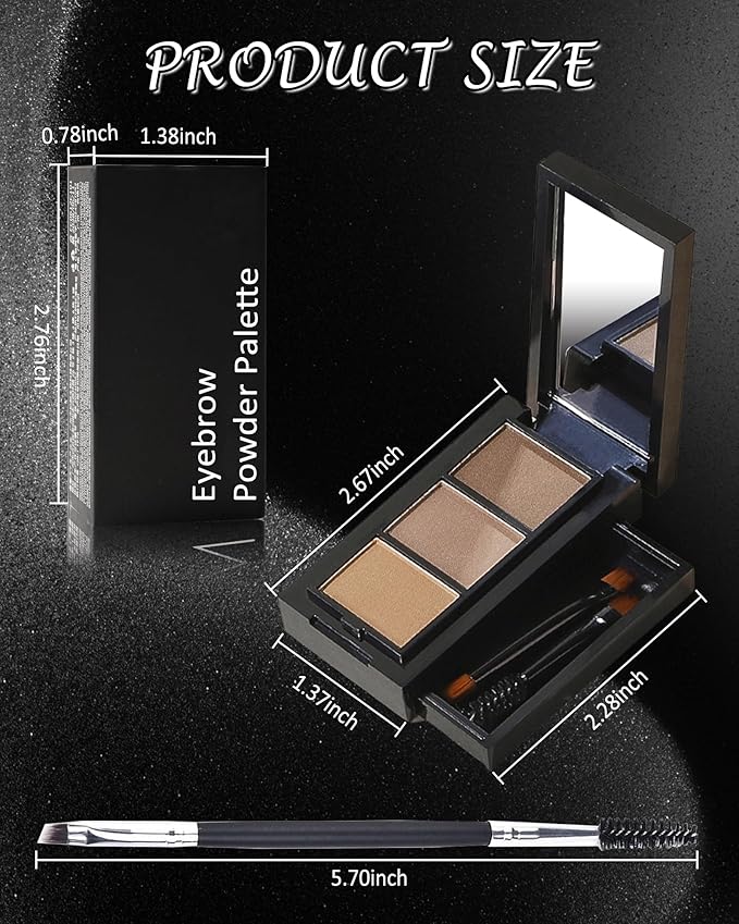 3 Color Eyebrow Powder Palette Kit, Dark Medium Coffee Brown Eye Brow Powder for Women, Long-Lasting Waterproof Tinted Brow Filler, With Mirror & Eyebrows Brush Makeup Set, Defined Natural Brows-B01