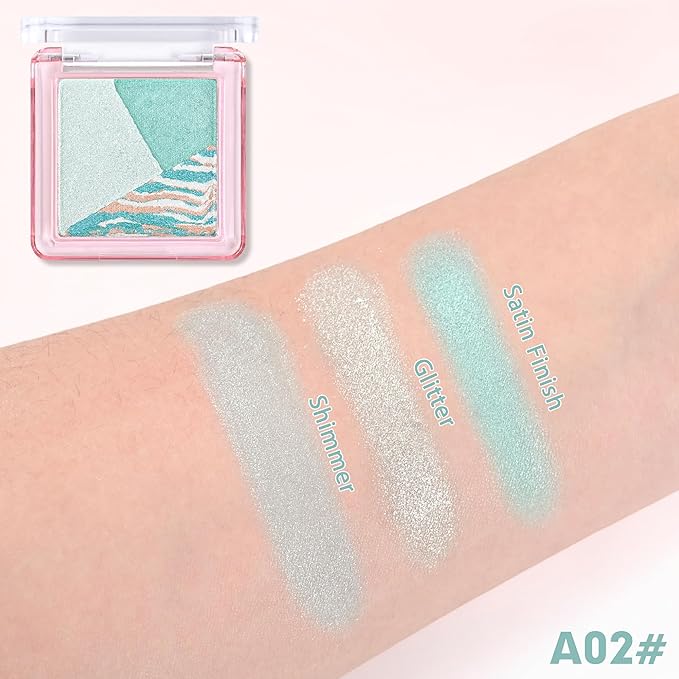 Eyeshadow Palette-Mini 3-in-1 Eye Shadow Powder Palettes Makeup-Matte&Shimmer Baked Eye Shadow for Women，paleta de sombras de ojos，Buildable Smooth Silky Waterproof for Daily Looks，02 Light Green