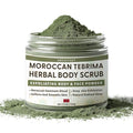 Moroccan Tebrima Herbal Exfoliating Body Scrub Powder | Natural Body Exfoliator for Women & Men, Gentle Bikini Exfoliating Scrub with Nila, Henna, Rose & White Clay for Smooth, Glowing Skin