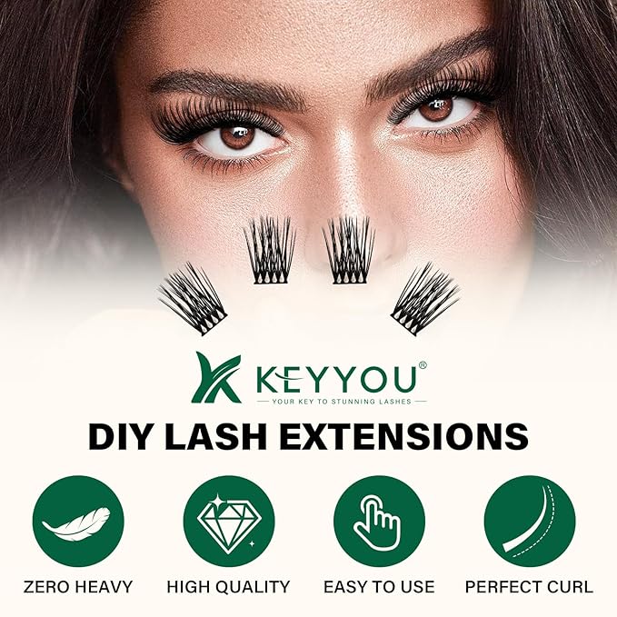Lash Clusters 144pcs Individual Lashes D Curl 10mm Eyelash Clusters KEYYOU Air Touch Cluster Lashes Super Lightweight Soft Wispy Comfortable DIY at Home(Air03-D-10mm)