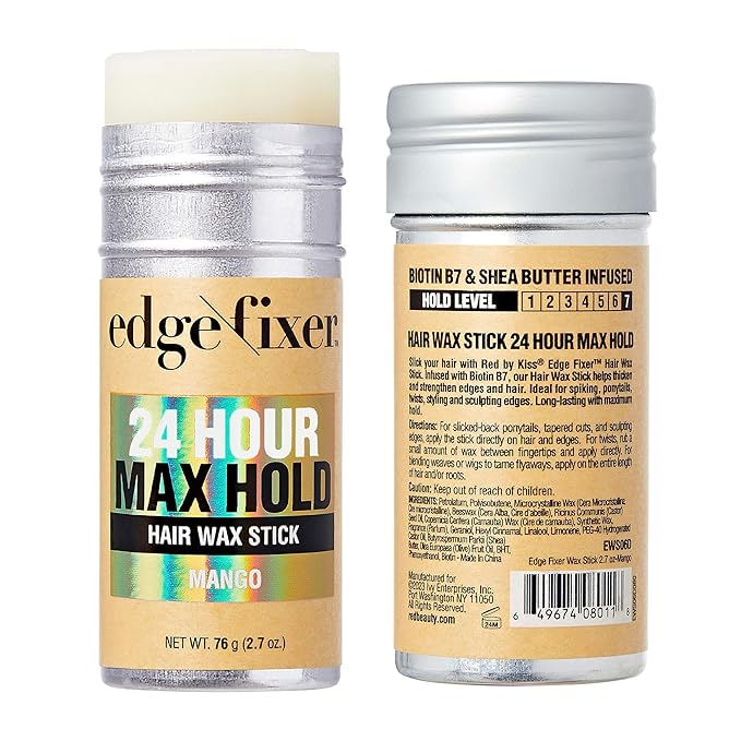 Red by Kiss Hair Wax Stick 24HR Max Hold Edge Fixer Edge Control Pomade Non-Sticky, Non-Oily Flake Free Hair Styling Wax 2.7 oz. (Mango)