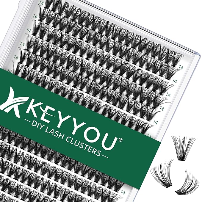 KEYYOU Lash Clusters 300pcs Individual Lashes, 40D 0.07D Curl 14mm DIY Eyelash Extension, Soft & Natural Volume Cluster Lashes with Large Tray