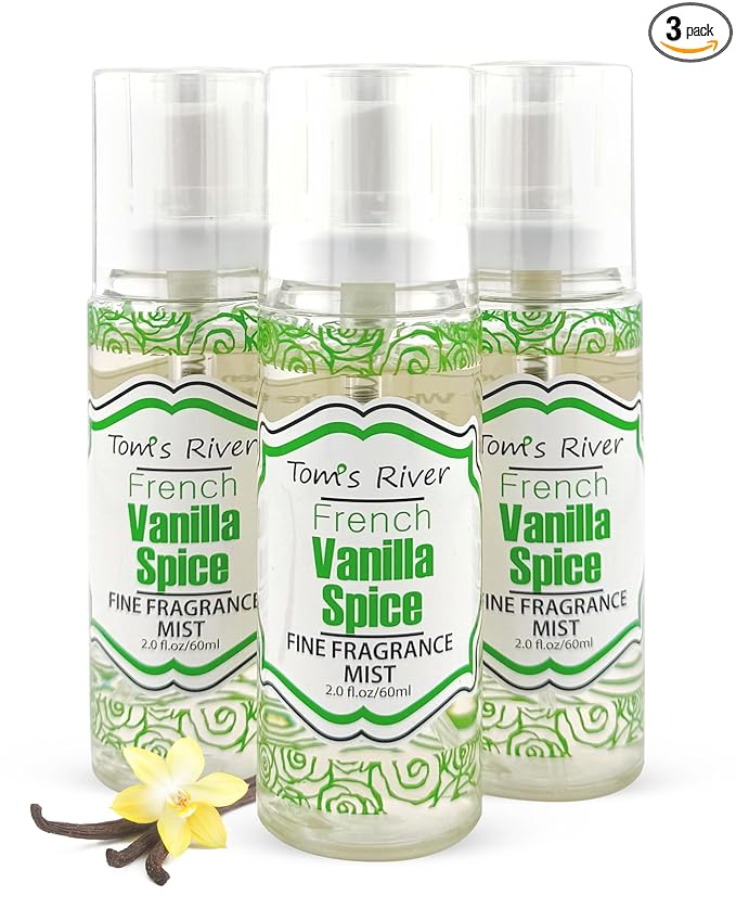 Tom's River Fine Fragrance Body & Hair Mist | Vanilla Spice Scented (Pack of 3) | For Daily Use | Travel-Friendly | 2 fl oz/ 60ml per Bottle (Pack of 3, Vanilla Spice)