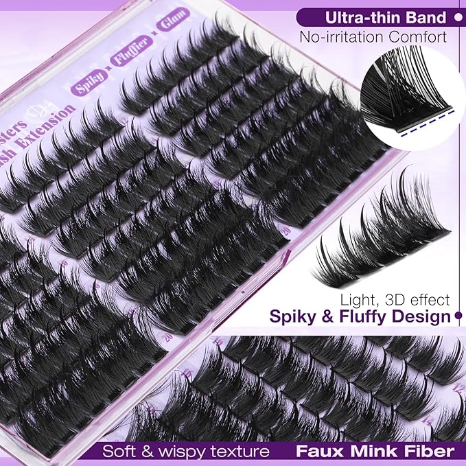Fluffy Lash Clusters with Spikes Manga Lashes Clusters Wispy Volume Cluster Eyelash Extensions D Curl Spiky Individual Lashes 12-20mm Anime Eyelash Clusters DIY Fairy Manga Lash Extension by Yawamica