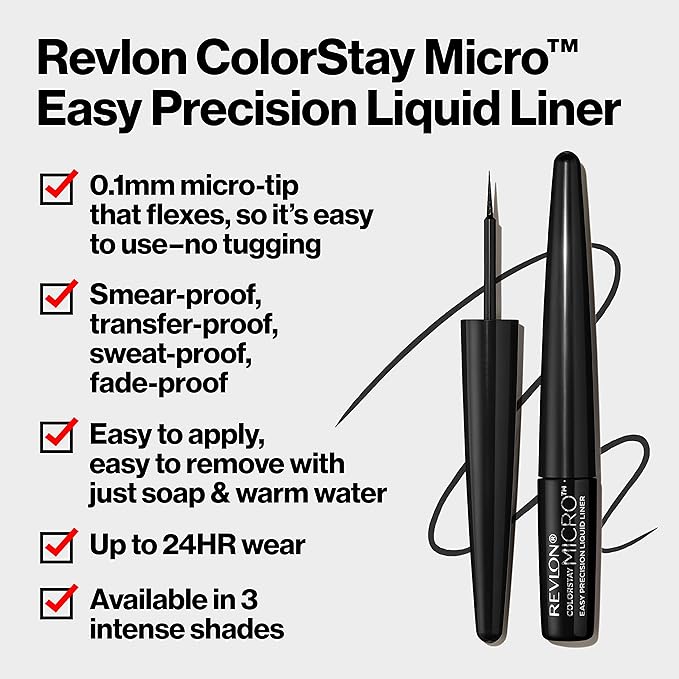REVLON ColorStay Micro Easy Precision Liquid Eyeliner, Waterproof, Smudgeproof, Longwearing with Felt Tip Applicator, 302 What the Fudge, 0.057 fl oz