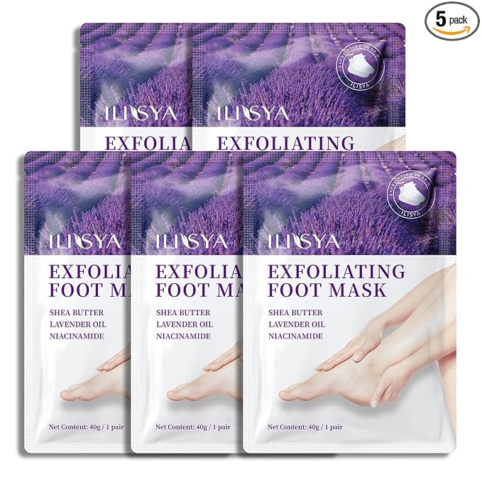 Foot Peeling Mask - 5 Pack Exfoliating Foot Peel Mask for Dry Cracked Feet - Baby Soft Foot Mask Socks for Removing Dead Skin, Cracked Heels, and Calluses - Lavender, Shea Butter, Aloe - Women and Men