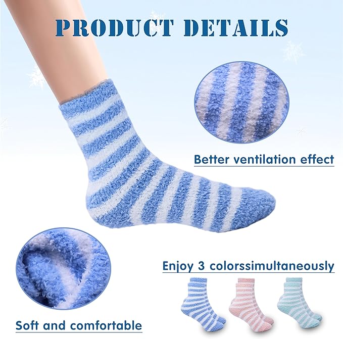 3 Pairs Aloe Socks Moisturizing Spa Socks for Dry Cracked Feet, Sleeping Fuzzy Socks Non Slip Lotion Socks for Women Men Spa, Foot Care Socks for Repairing Softening Dry Cracked Heel