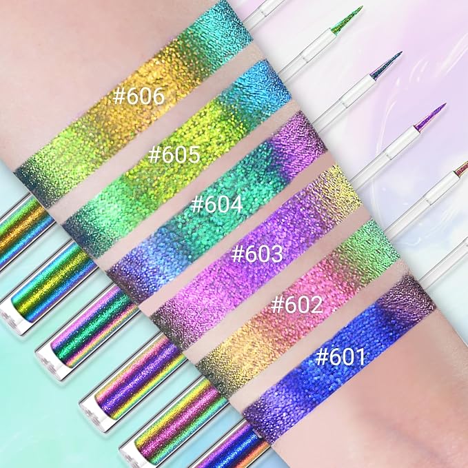 Multichrome Liquid Eyeshadow Set,3 Colors Multi-Dimensional Eye Liner Makeup,High Pigment Waterproof Metallic Eyeshadow,Ultre Fine Tip Glitter Eye Makeup (#601)