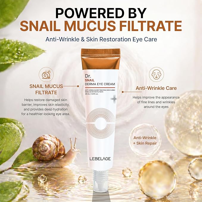 LEBELAGE Dr. Snail Derma Eye Cream 1.35 fl oz | Lightweight Eye Moisturizer with Snail Filtrate | Fast-Absorbing Daily Under Eye Cream for Smooth, Hydrated Skin Feel | Korean Skincare Routine
