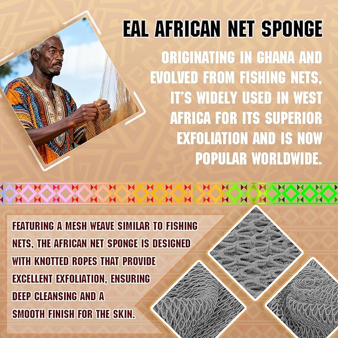 Authentic African Net Sponge (2PCS) - Exfoliating Bath Tool, Face/Body Exfoliator, Travel Compact, Long-Lasting & Hypoallergenic(White,Grey)