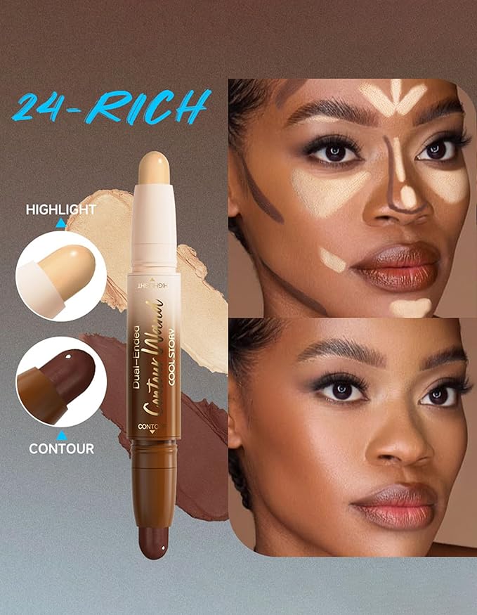 Erinde Dual-Ended Contour Stick, 2-In-1 Nose Contour & Highlighter Pen, Creamy, Buildable and Easy to Apply, Long Lasting Waterproof Cream Bronzer & Highlight Sticks, 24 Rich