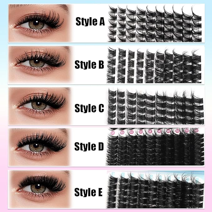 YIDUO 5 Styles Eyelash Clusters Kit 80D 100D Volume Wispy Individuals lash Extensions Kit, Volume Studio Effect, Fake Eyelashes 500Pcs All-in-1 Pack with Glue |Tweezers |Removers |Brush