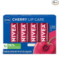 NIVEA Cherry Lip Care, Ruby Tinted Lip Balm Pack with Shea Butter, Nourishing Oils and Vitamin C & E, 3-in-1 Moisture, Repair and Color, 0.17 Oz Stick, Pack of 4